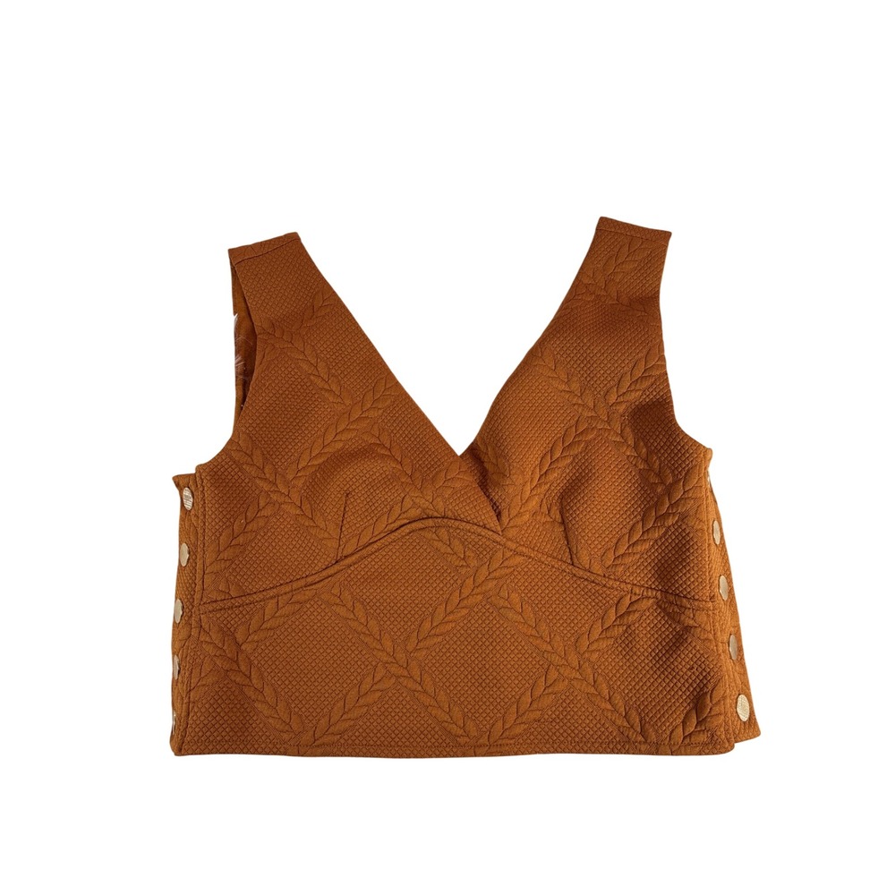 Maeve Anthropologie Pecan Textured Button-Side Cropped V-Neck Tank Top Medium